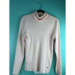 Lauren Ralph Lauren Mock Neck Ribbed Knit Top XL Pink Long Sleeve Stretch